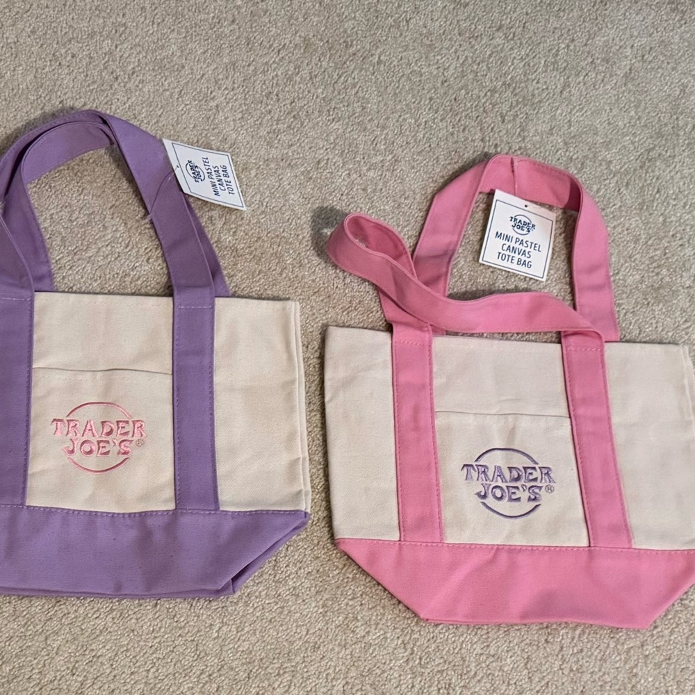 Trader Joe's Mini Pastel Canvas Tote Bag - Pink & Purple